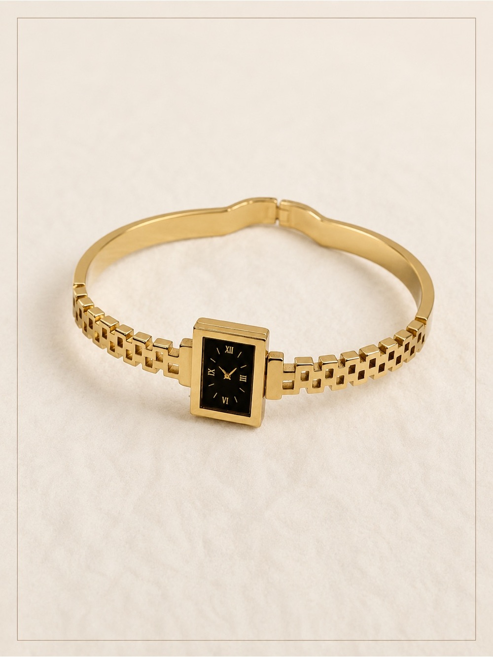 Gold-Plated Women's Bracelet  with Black Dial size 7
